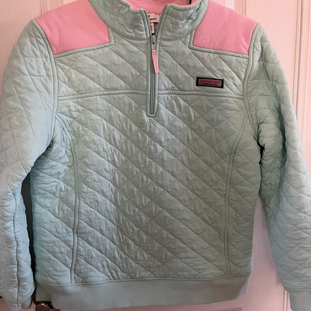 Vineyard Vines women’s Quilted pullover - Mint Green and Pink